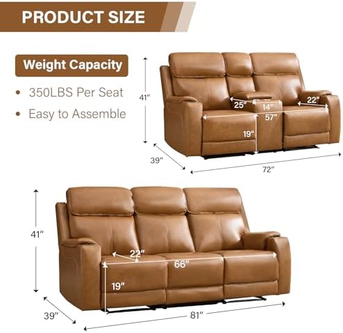 CANMOV Genuine Leather Power Recliner Sofa Set - Image 2
