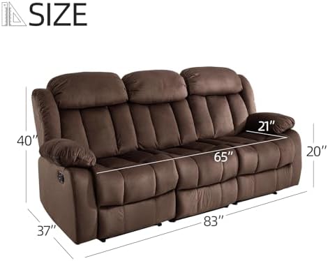 EBELLO Manual Recliner Chair, Classic 3 Seat Reclining Sofa - Image 2