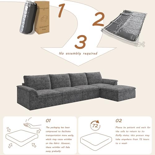 EASE MOOSE 147" L Shaped Sofa, Modular Boneless Couches - Image 3
