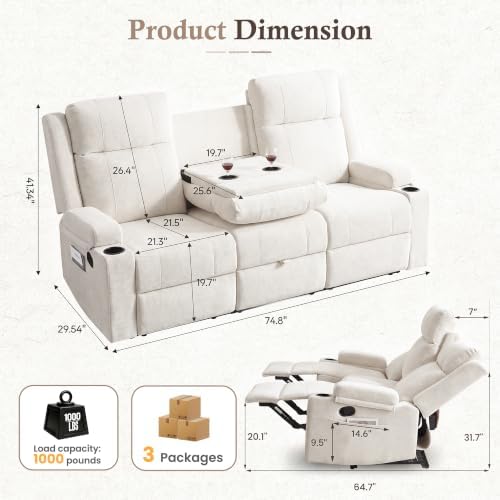Reclining Sofa Couch, Loveseat 3 Seater Recliner Sofa - Image 2