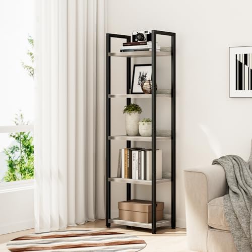 NUMENN Narrow Bookshelf, 5 Tier Freestanding Shelving Unit - Image 4