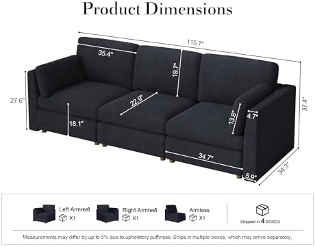 Oversized Modular Sectional Sofa 3-Seat Cloud Couches Blue - Image 2