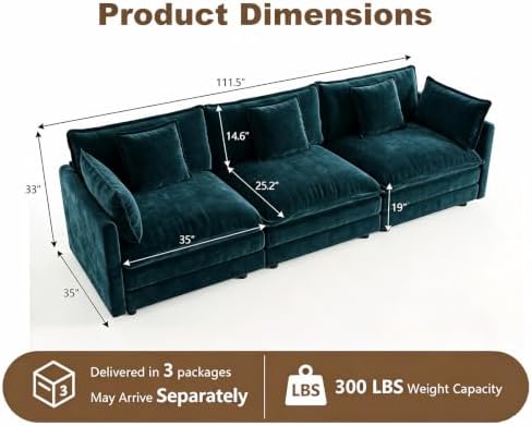 111.5" Modular Sectional Sofa, 3 Seater Deep Seat Cloud Couch - Image 2