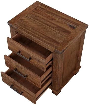 LUMISOL Rustic 3-Drawer Nightstand, Solid Wood Side Table - Image 6