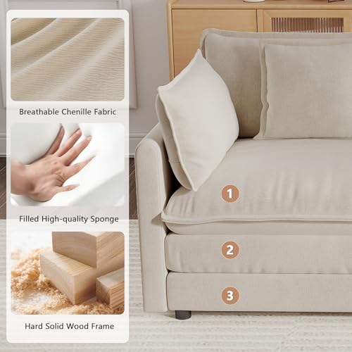mikibama Luxury 2 Piece Cloud Couches Set, Modern Upholstered Chenille 3 Seater - Image 4