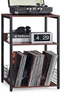 LELELINKY Walnut Oak 18" Wide End Table, 3 Tier Large Record Player Stand by LELELINKY