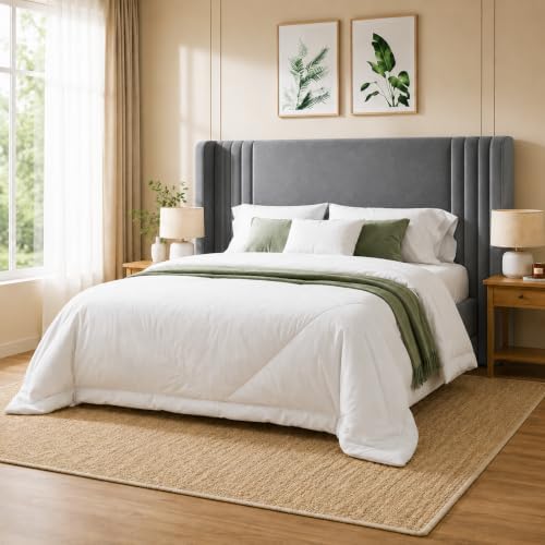 Allewie Queen Size Velvet Platform Bed Frame, Tall Wingback Headboard - Image 3