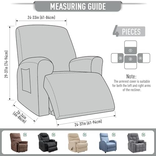 TAOCOCO Stretch Recliner Chair Covers 4 Piece, Sky Gray - Image 6
