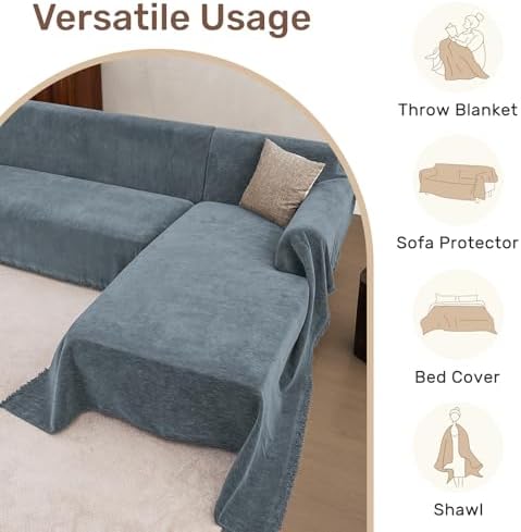 2 Pieces Sectional Couch Covers L Shaped Cover XL Dusty Blue - Image 6