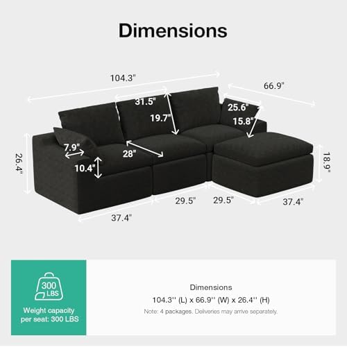 Novilla 104.3" Modular Cloud Couch, Modern Sectional Sofa - Image 2