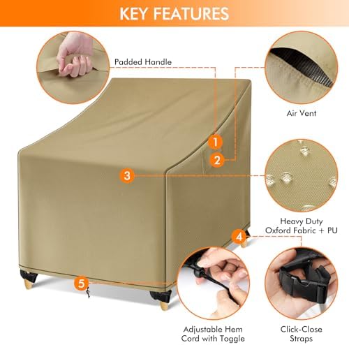 WLEAFJ Outdoor Chair Covers Waterproof, Khaki Lawn Patio Furniture Covers - Image 3