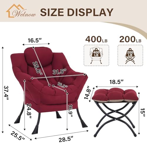 Welnow Lazy Chair with Ottoman, Reading Chair with Footrest - Image 3