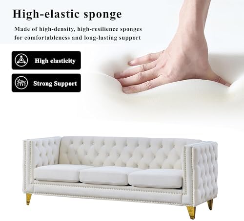 80.5" 2 Piece 3-Seater Velvet Chesterfield Sofa - Image 4