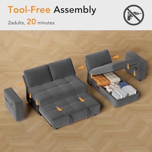 WEUP 81" Sectional Sofa with Pull Out Bed, L Shaped 3 Seat Sleeper Sofa with - Image 4