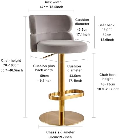 Modern Velvet Bar Stool, Swivel Adjustable Height Kitchen Counter Stool - Image 2