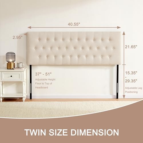 Tufted Upholstered Headboard Twin Size, Adjustable Height 37- 51 in - Image 2