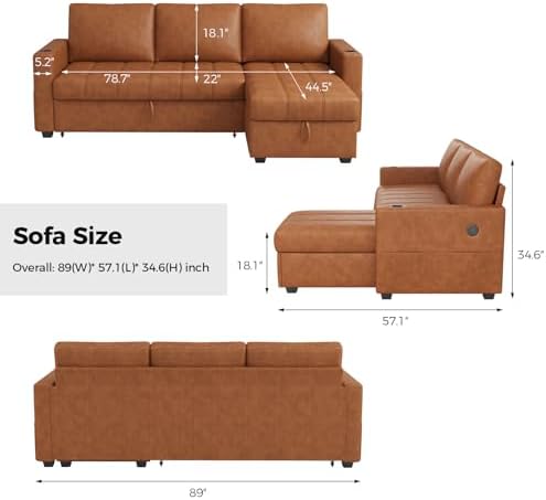COPIAE 89 inch L-Shaped Sectional Sofa Sleeper - Image 2