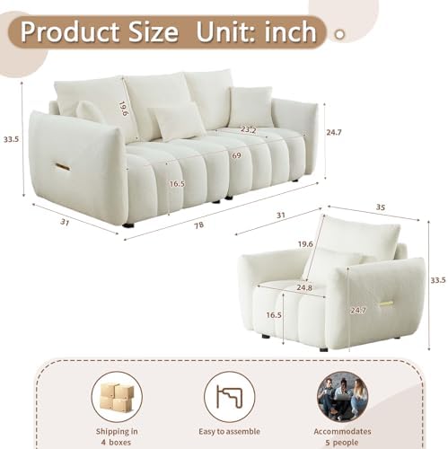 Antetek Set of 3 Teddy Fabric Sofa - Image 2