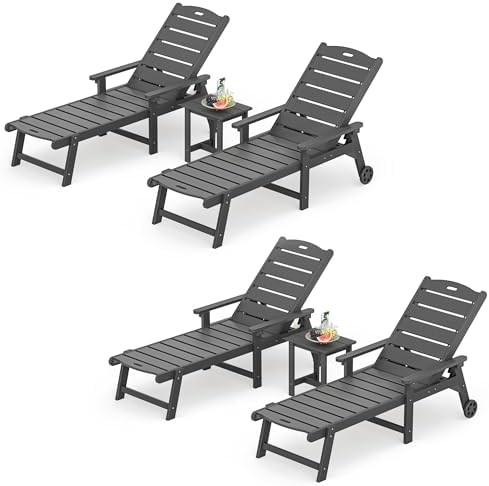 LUE BONA Outdoor Chaise Lounge Chair, 5‑Position, Dark Gray by LUEBONA