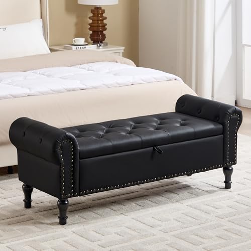 Storage Bench for Bedroom, Faux Leather Queen Size Benches by HOMYKA