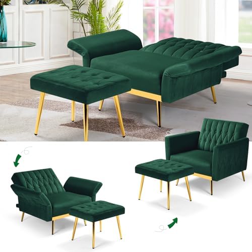 Velvet Accent Chair w/Ottoman & Adjustable Backrest - Image 4