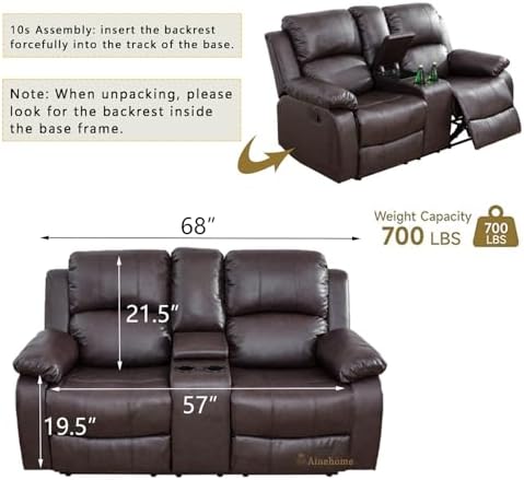 A Ainehome Living Room Furniture Set Leather Recliner Sofa Set Loveseat Chair - Image 5