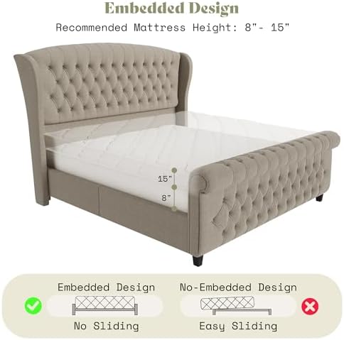 AMERLIFE California King Upholstered Sleigh Bed Frame - Image 7