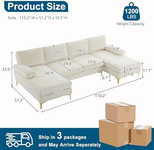 VINGLI 110" Large U-Shape Sectional Sofa Couch - Image 2