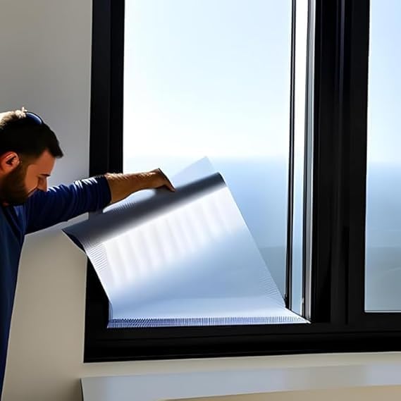 Rockrose Professional Window Tint for Home – One Way Privacy Window Film for Home Offices Heat Blocker Reflective Adhesive Mirror Tint with 99% UV Block – Black-Silver 12in x 100FT