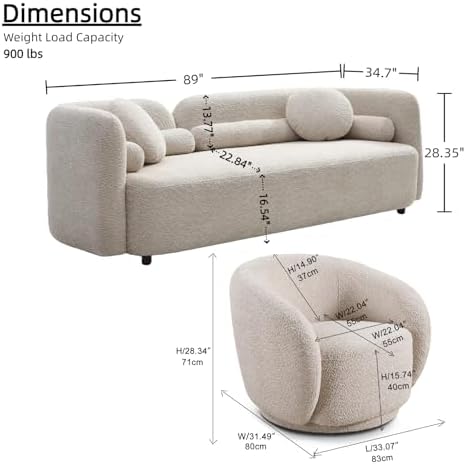 2-Piece Modern Curved Sofa Set, 3-Seater & Swivel Chair - Image 2