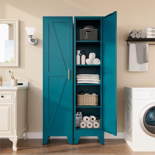 COFaR Tall Bathroom Cabinet, Metal Farmhouse Narrow Slim Storage Cabinet - Image 2