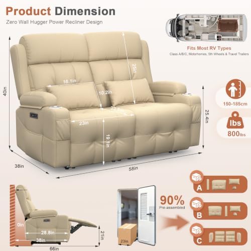 RV Loveseat Recliner Sofa, Wall Hugger Reclining RV Couch - Image 2