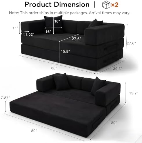 WEUP 5-in-1 Convertible Sofa Bed, Corduroy Floor Sofa Loveseat Sleeper - Image 3