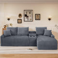 95" L Shaped Cloud Couch Modular Sectional Sofa, Comfy Fluffy Corduroy Grey by Flyida