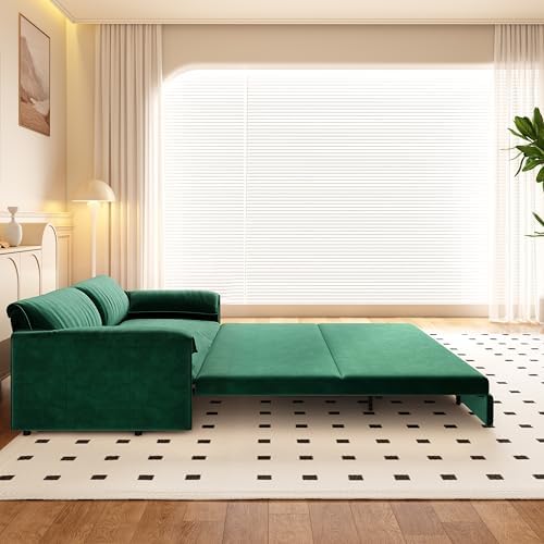 66" Sleeper Sofa Bed Queen Size, Pull Out Convertible Velvet Couch - Image 2