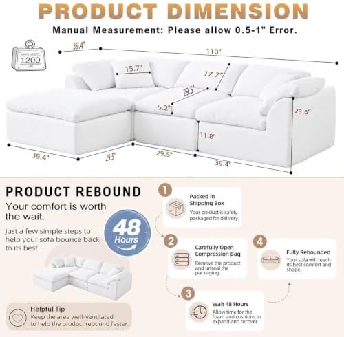 110" Boneless Cloud Couch Sectional - Image 2