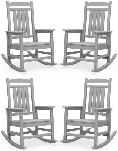 SERWALL Outdoor Rocking Chair Set of 4, Patio Rocking Chair, Light Gray by SERWALL