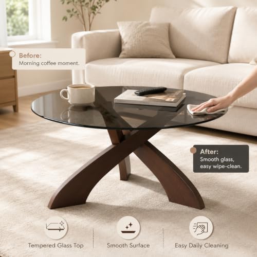 Honyee Glass Coffee Table, 30.7” Round Coffee Table - Image 3