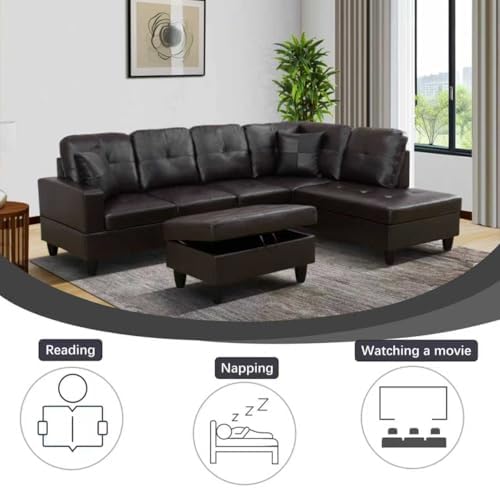 L-Shaped 3-Piece Faux Leather Sofa - Image 5