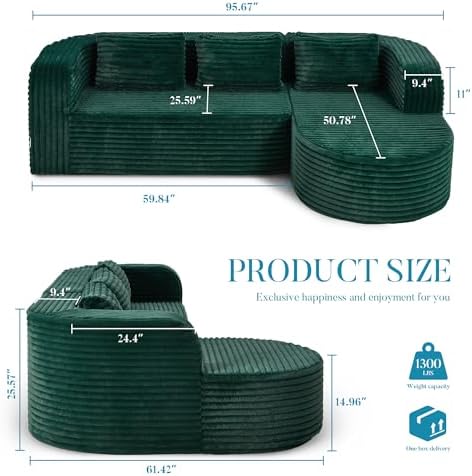 Hobestluk Boneless Couch Modular Sectional Sofa L-Shape Lounge Cloud Couch - Image 2