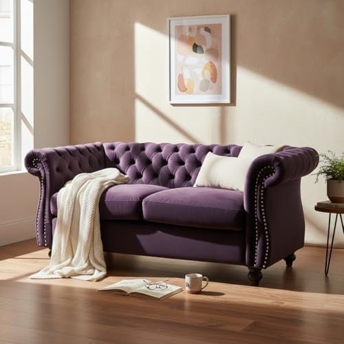Merax Velvet Loveseat Sofa Couch, Tufted Upholstered Small Love Seat Couch by Merax