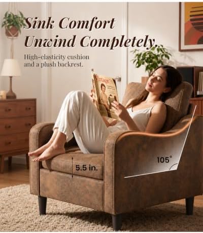 LEVELEVE Accent Arm Chair – Retro Cowhide, Upholstered Scooped Comfy Reading - Image 6