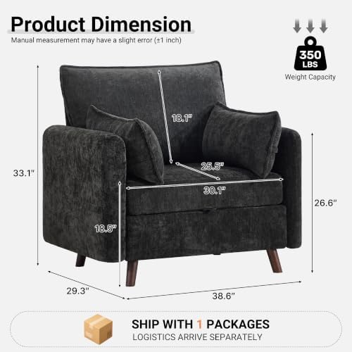 Oversized Accent Chair with Storage, Chenille Comfy Living Room Chairs with 2 - Image 2