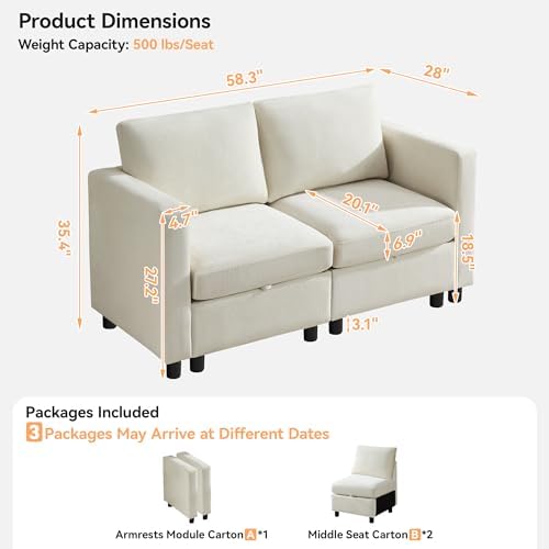 WUTUTUEE 58'' Modular Sectional Loveseat Sofa, Modern Love Seat 2 Seater Sofa - Image 2