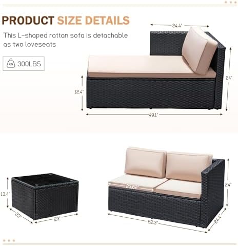 Greesum 3 Piece Patio Furniture Set Outdoor Wicker Rattan Sectional Sofa - Image 4
