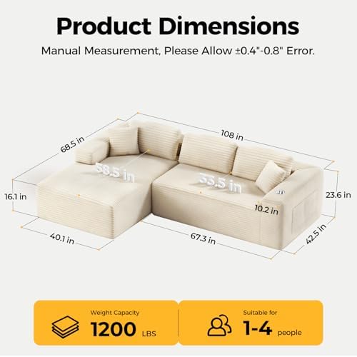 CAMMOO 108" L-Shaped Boneless Sectional Sofa, Cloud Couch in One Box - Image 2