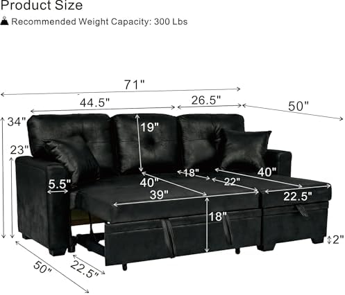 Eafurn Tufted Sectional Sleeper Sofa Pull Out Couch Bed - Image 2