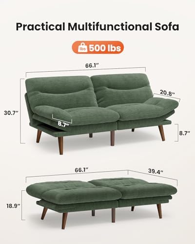 Amada 66 inch Convertible Corduroy Futon Sofa Bed - Image 3