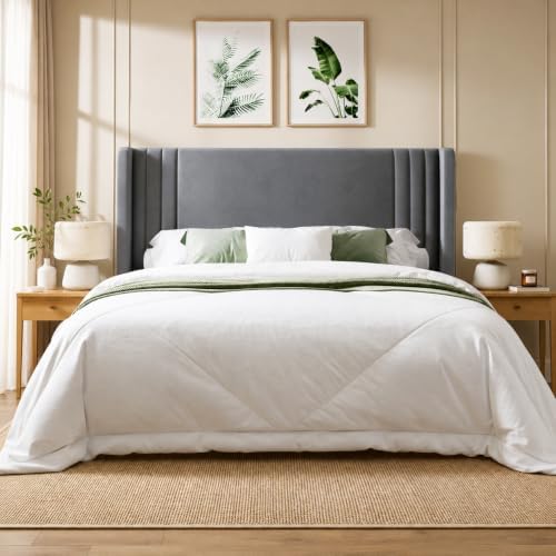 Allewie Full Size Velvet Platform Bed Frame, Tall Wingback Headboard - Image 3
