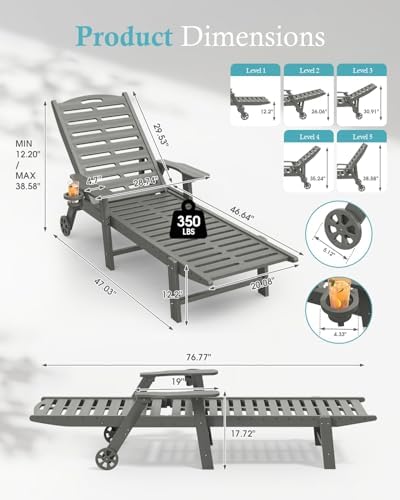 Ciokea Lounge Chair Outdoor Set of 2, 5-Position Adjustable Patio Lounge Chairs - Image 2